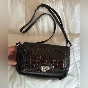Brighton Eve Delight Black Brown Croc Embossed Crossbody Leather organizer bag